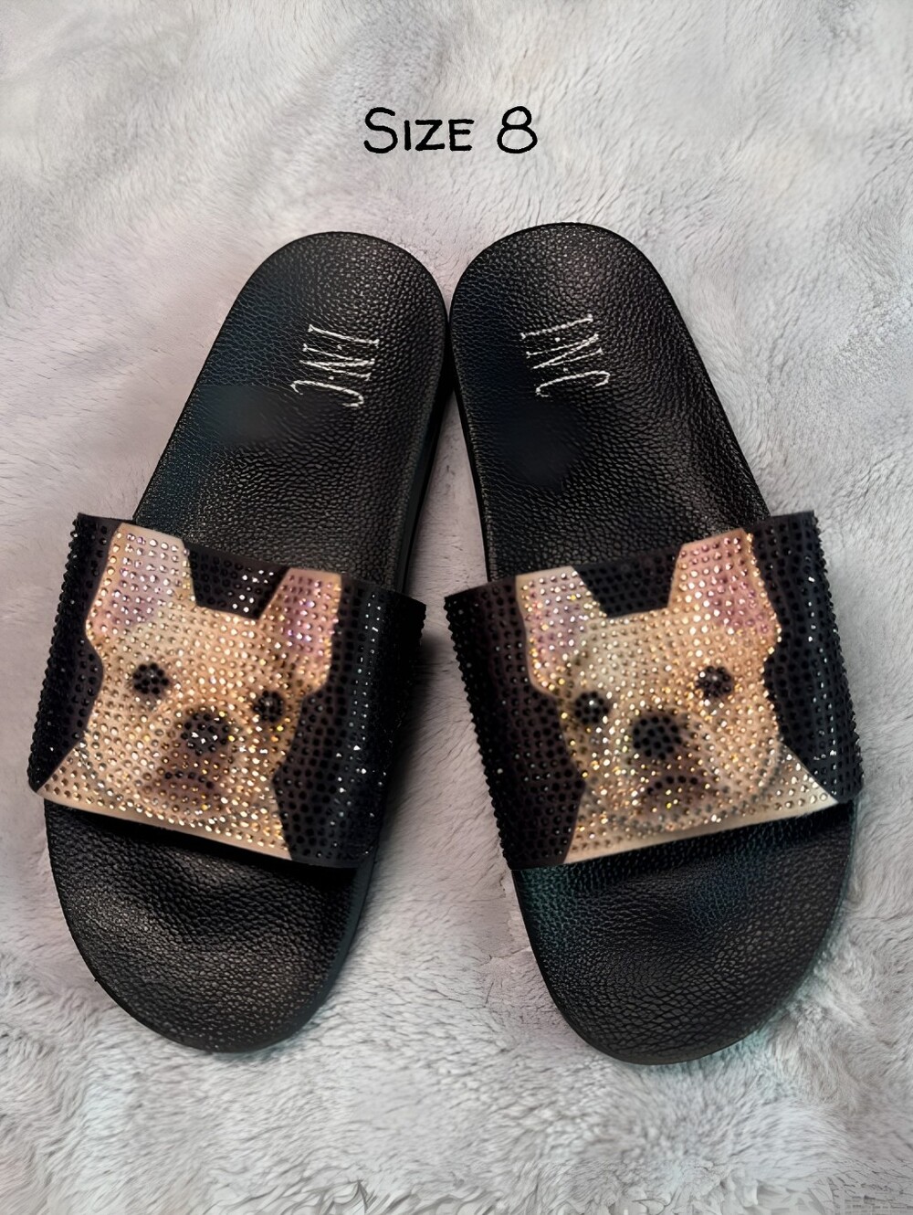 Adorable Frenchie rhinestone sandals, Sz.8, like new